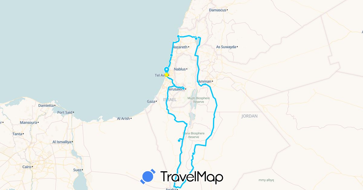 TravelMap itinerary: driving, roadtrip in Israel, Jordan (Asia)