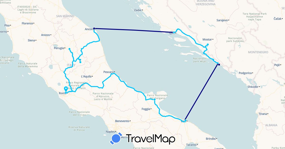 TravelMap itinerary: driving, roadtrip in Bosnia and Herzegovina, Croatia, Italy (Europe)