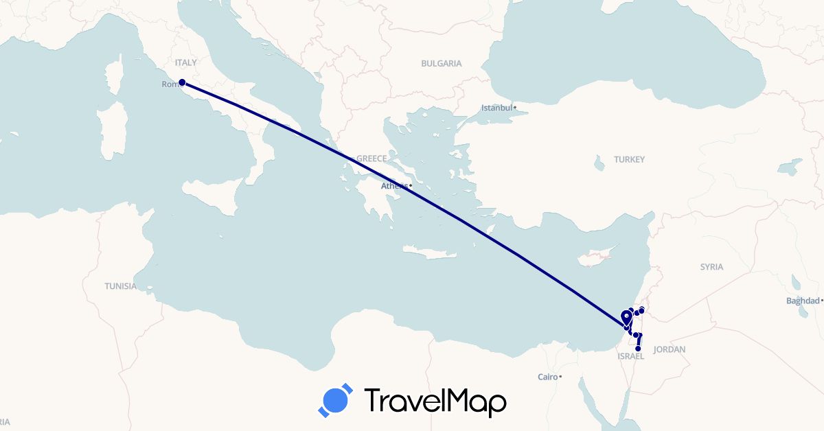 TravelMap itinerary: driving in Israel, Italy (Asia, Europe)
