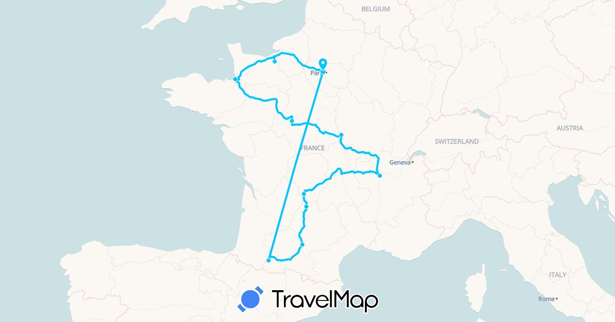 TravelMap itinerary: driving, roadtrip in France (Europe)