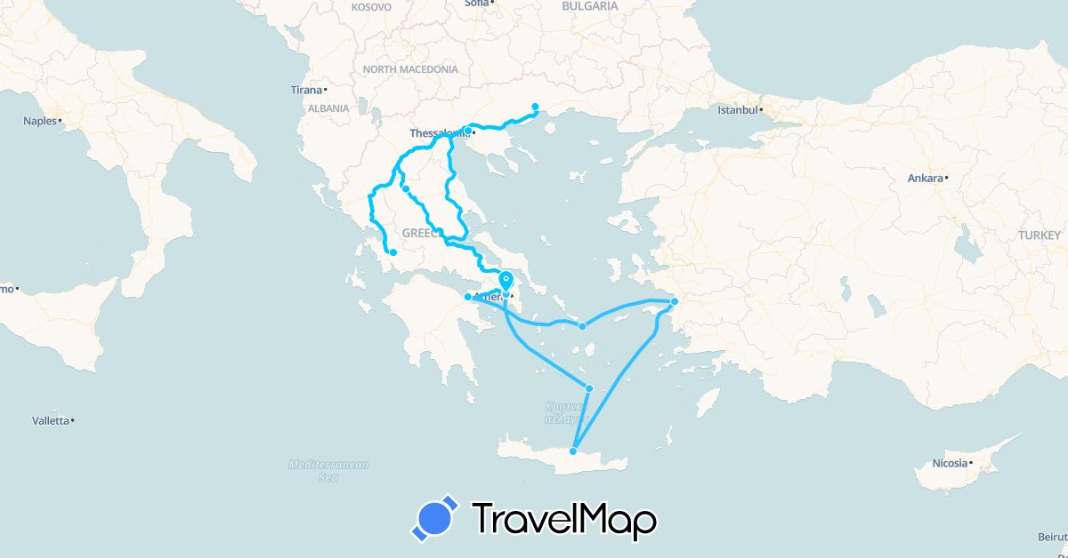TravelMap itinerary: driving, boat, roadtrip in Greece, Turkey (Asia, Europe)