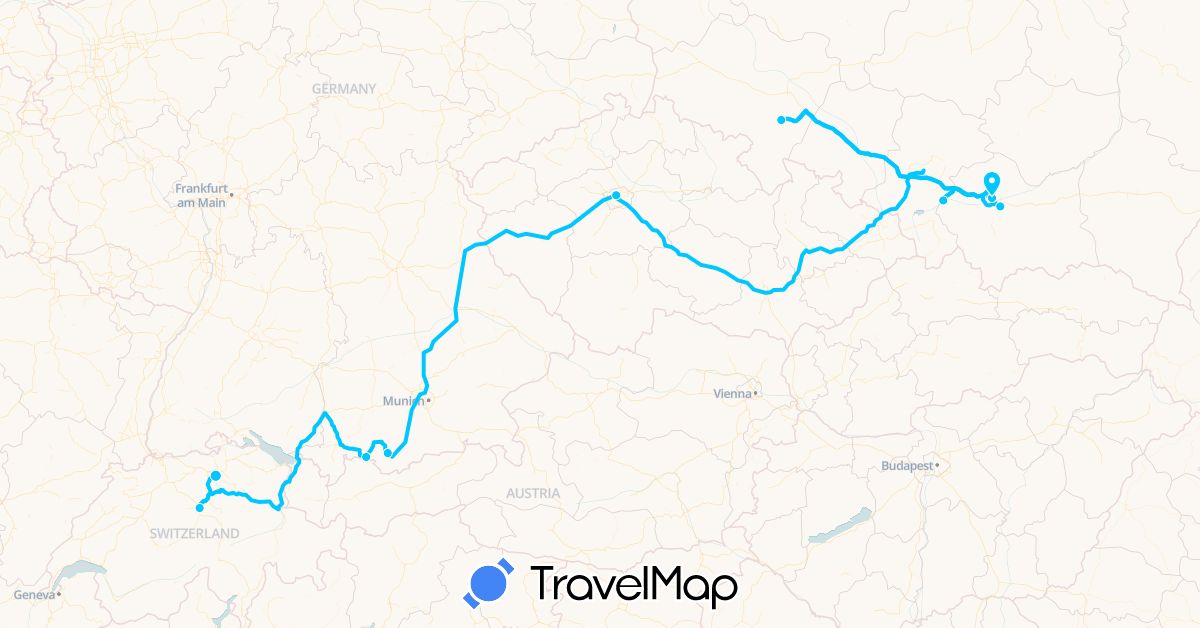 TravelMap itinerary: driving, roadtrip in Switzerland, Czech Republic, Germany, Poland (Europe)