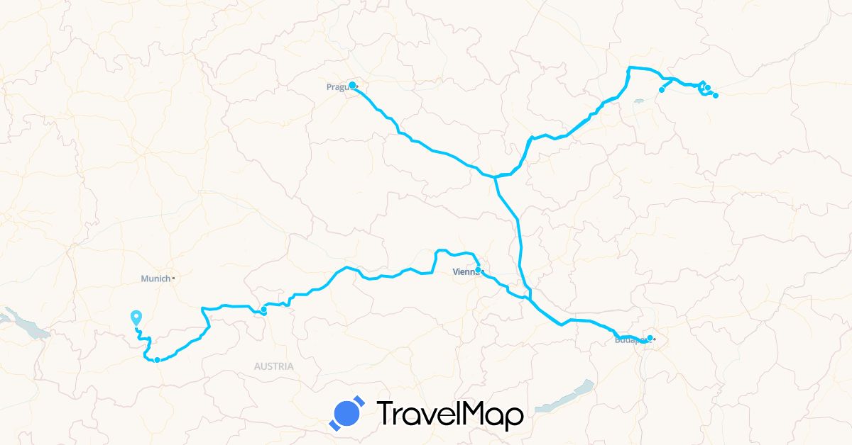 TravelMap itinerary: driving, roadtrip in Austria, Czech Republic, Germany, Hungary, Poland (Europe)