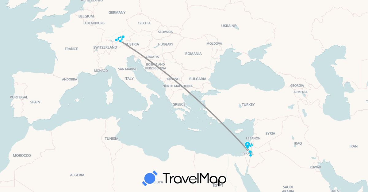 TravelMap itinerary: driving, plane, roadtrip in Germany, Israel (Asia, Europe)