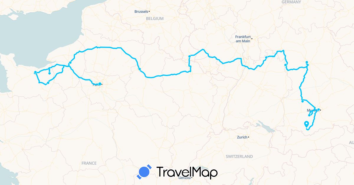 TravelMap itinerary: driving, roadtrip in Germany, France, Luxembourg (Europe)