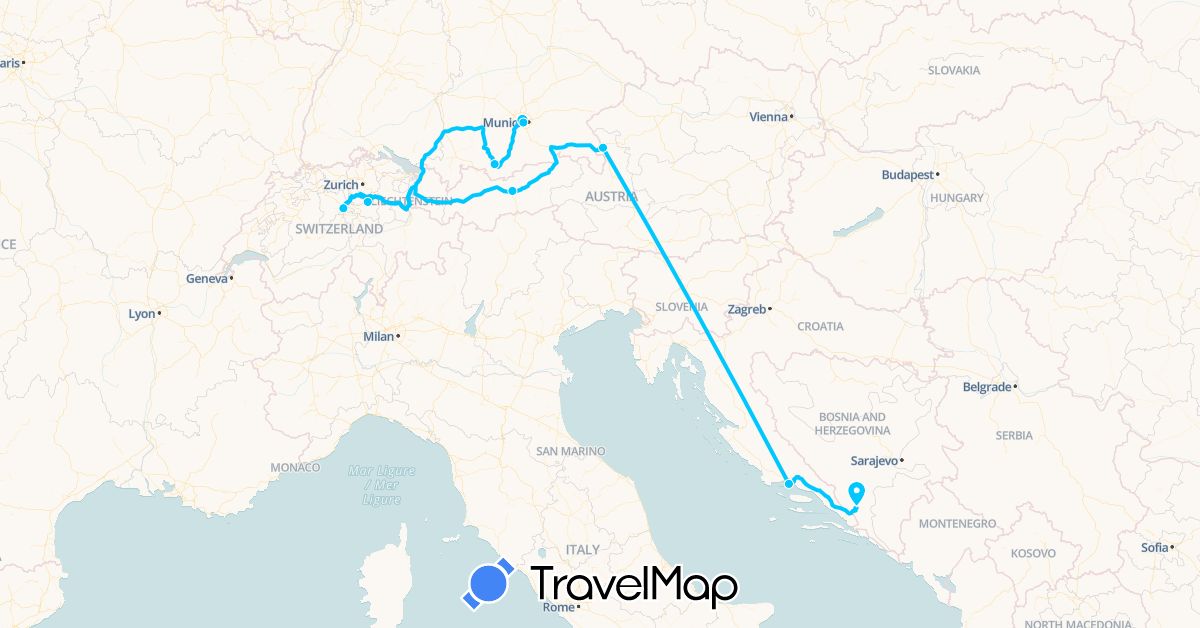 TravelMap itinerary: driving, roadtrip in Austria, Bosnia and Herzegovina, Switzerland, Germany, Croatia (Europe)
