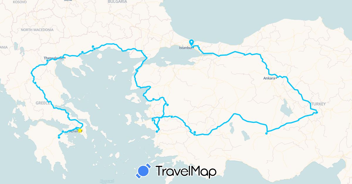 TravelMap itinerary: driving, roadtrip in Greece, Turkey (Asia, Europe)