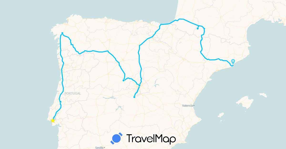 TravelMap itinerary: driving, roadtrip in Spain, France, Portugal (Europe)