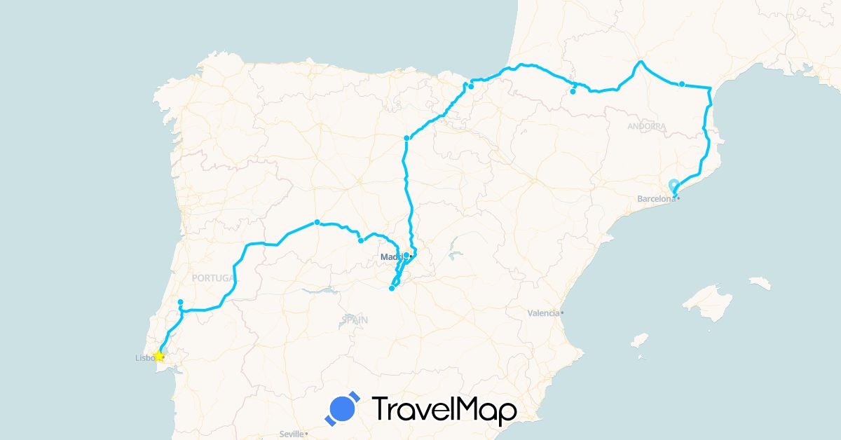 TravelMap itinerary: driving, roadtrip in Spain, France, Portugal (Europe)