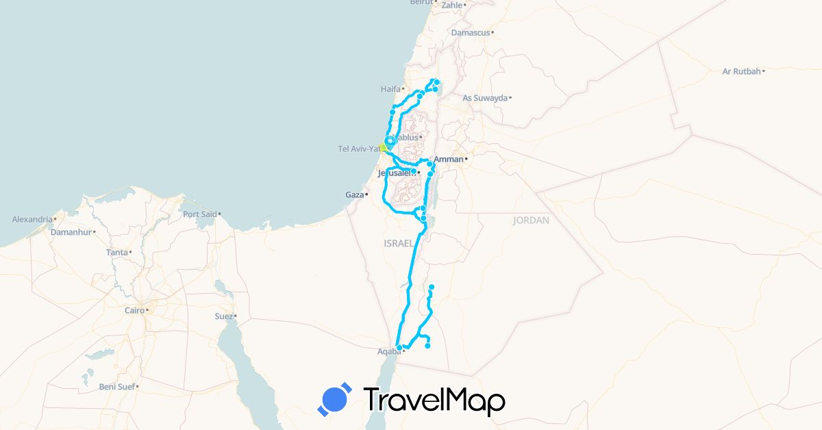 TravelMap itinerary: driving, roadtrip in Israel, Jordan, Palestinian Territories (Asia)