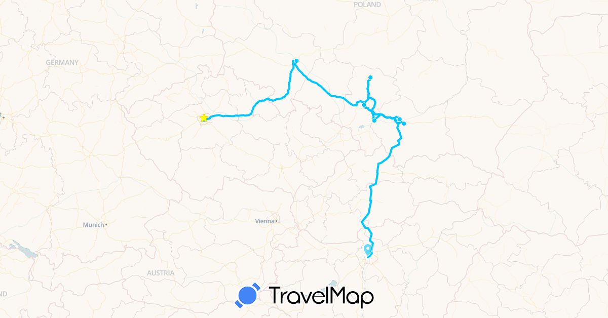 TravelMap itinerary: driving, roadtrip in Czech Republic, Hungary, Poland (Europe)