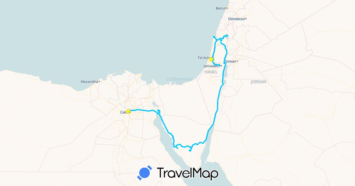 TravelMap itinerary: driving, roadtrip in Egypt, Israel, Palestinian Territories (Africa, Asia)