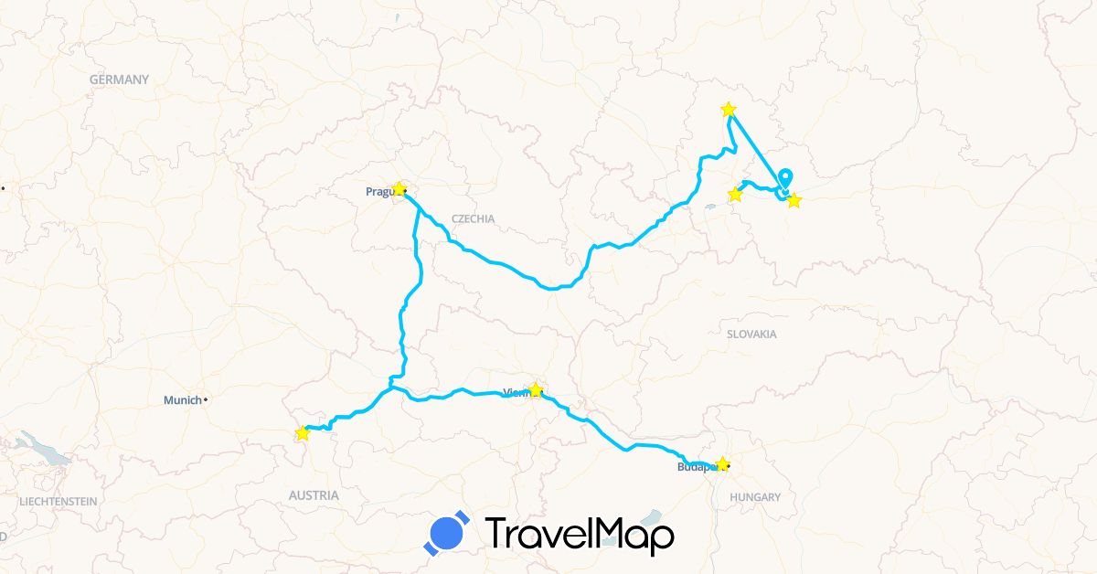 TravelMap itinerary: driving, roadtrip in Austria, Czech Republic, Hungary, Poland (Europe)